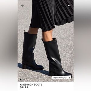 H&M Black Leather Knee-High Boots